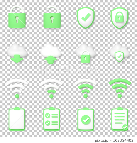 Set of 16 business 3D icons (lock security cloud wifi notebook green) 102354402