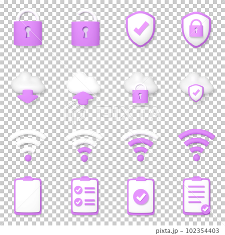 A set of 16 business 3D icons (lock security cloud wifi notebook purple) 102354403