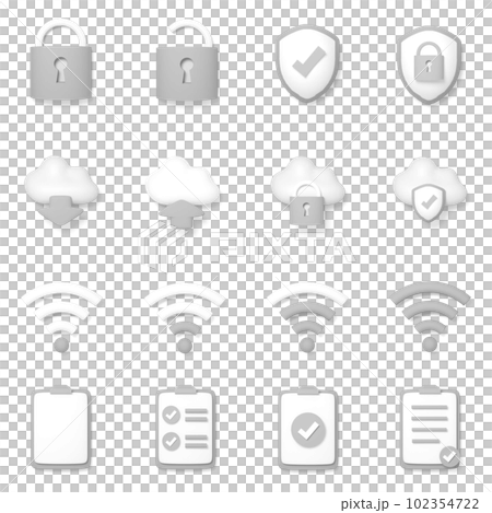 Set of 16 business 3D icons (lock security cloud wifi notebook gray) 102354722
