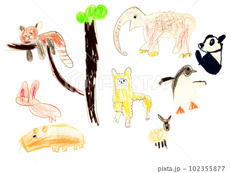 子供が描いた動物の絵 102355877