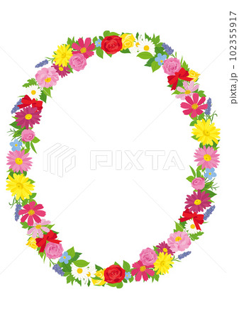 カラフルな花輪のデザインフレーム　リース　背景素材 102355917