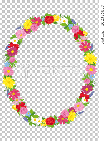 カラフルな花輪のデザインフレーム　リース　背景素材 102355917