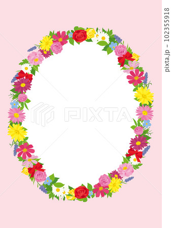 カラフルな花輪のデザインフレーム リース 背景素材 カラフルな花輪のデザインフレーム リース 背景素材 102355918