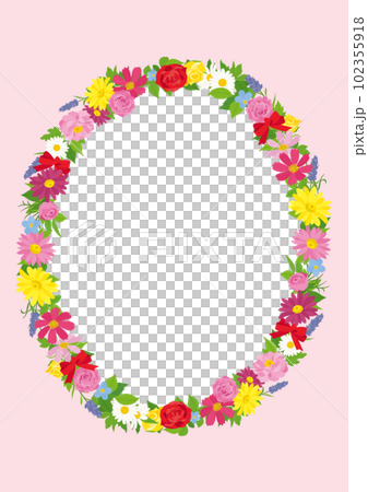 カラフルな花輪のデザインフレーム リース 背景素材 カラフルな花輪のデザインフレーム リース 背景素材 102355918