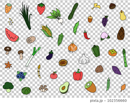 貼紙風格的蔬菜壁紙插圖(無背景) 貼紙風格的蔬菜壁紙插圖(無背景) 102356660