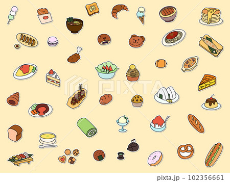 ステッカー風食べ物の壁紙イラスト ステッカー風食べ物の壁紙イラスト 102356661