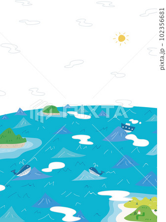 雲がもくもくの海と島ー縦向き 102356681