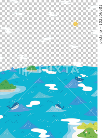 雲がもくもくの海と島ー縦向き 102356681