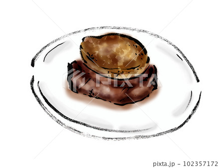 ロッシーニ風フォアグラステーキの手描き和風イラスト 102357172