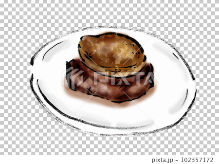 ロッシーニ風フォアグラステーキの手描き和風イラスト 102357172