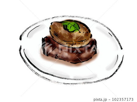 ロッシーニ風フォアグラステーキの手描き和風イラスト ロッシーニ風フォアグラステーキの手描き和風イラスト 102357173