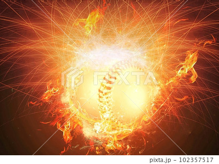 3dレンダリングの爆発して燃え上がる火炎の野球ボール 102357517