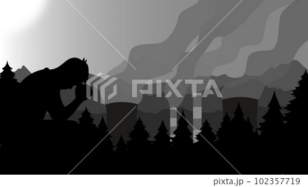 The silhouette of a sad man is visible as pollution dirties our earth The silhouette of a sad man is visible as pollution dirties our earth 102357719