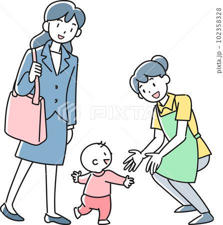 笑顔の赤ちゃんと若い母親と女性保育士 102358328