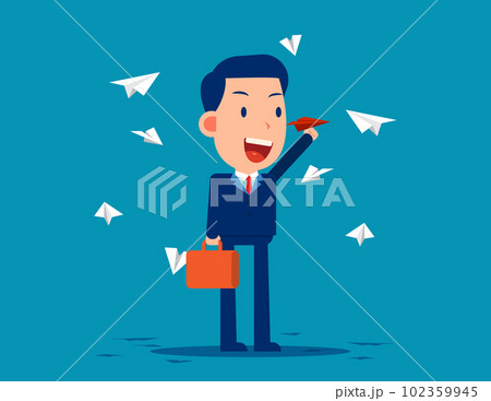 Business person with flying paper airplanes. Creative business innovation concept 102359945
