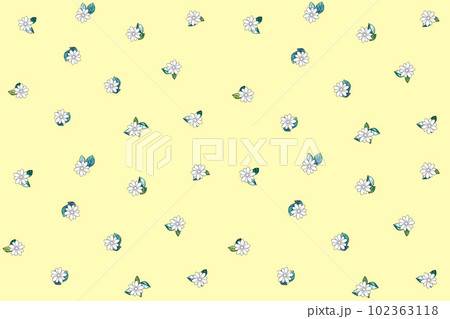白い小花のテクスチャ　手描きイラスト　マーガレット　シームレスなパターン 102363118