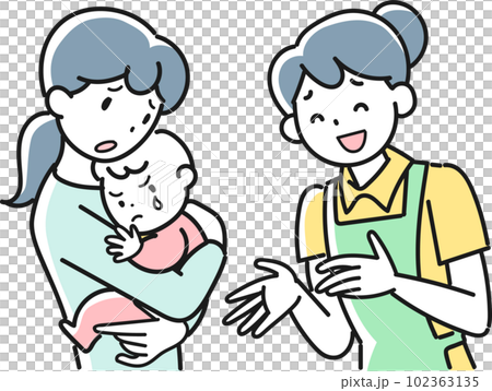 因寶寶心情不好而陷入困境的媽媽和女保育員 102363135