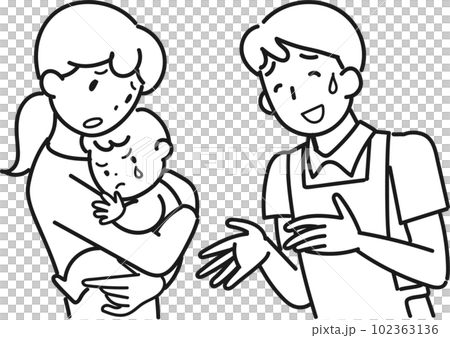 因寶寶心情不好而陷入困境的媽媽和男保育員 102363136