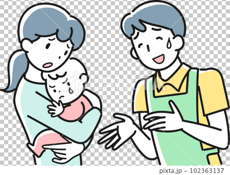 因寶寶心情不好而陷入困境的媽媽和男保育員 102363137