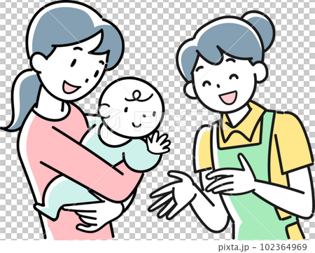 微笑的嬰孩、母親和女性保育員 微笑的嬰孩、母親和女性保育員 102364969