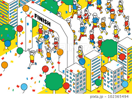 アイソメトリック　マラソンする女性　ゴール 102365494