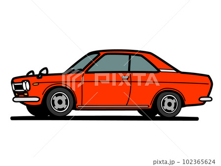 レトロな国産スポーツセダン 赤色系 サイドビュー 自動車イラストの