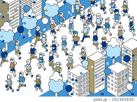 アイソメトリック　マラソンする女性　冬 102365830