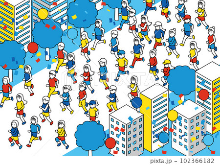 アイソメトリック マラソンする女性 夏 アイソメトリック マラソンする女性 夏 102366182