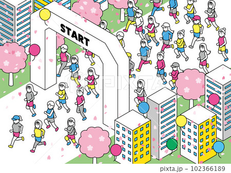 アイソメトリック マラソンする女性 春 スタート アイソメトリック マラソンする女性 春 スタート 102366189