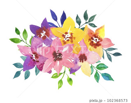 Bright flowers, green leaves. Bright bouquet. 102368573