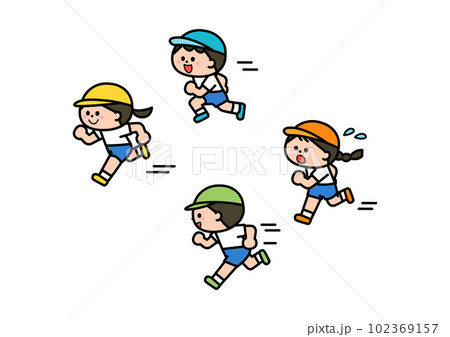 体操服でかけっこをする子どもたち 体操服でかけっこをする子どもたち 102369157