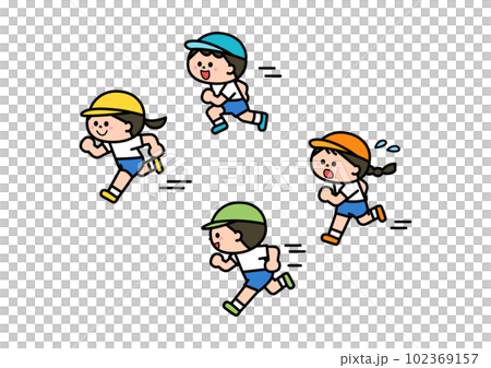 孩子們穿著體操服跑步 孩子們穿著體操服跑步 102369157