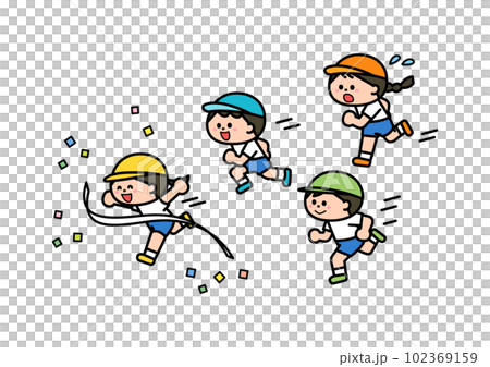 Children running in gym clothes Goal scene 102369159