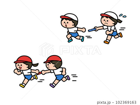 運動会競技　リレー　バトンパス 102369163