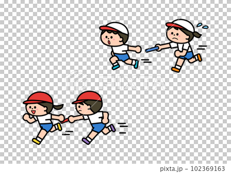 運動会競技　リレー　バトンパス 102369163
