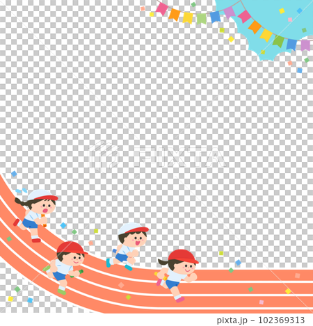 イラストフレーム 運動会 トラックを走る子どもたち イラストフレーム 運動会 トラックを走る子どもたち 102369313