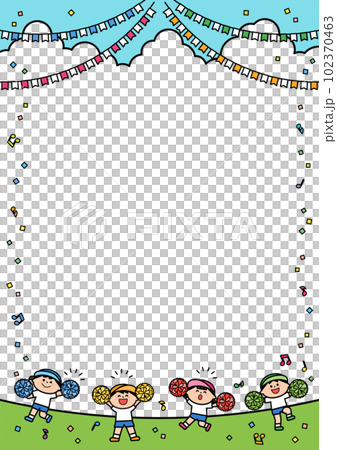 Illustration frame Sports day Children dancing with pom-poms 102370463