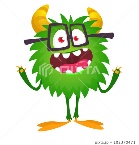 Happy cartoon monster. Halloween vector illustration of funny monster creature 102370471