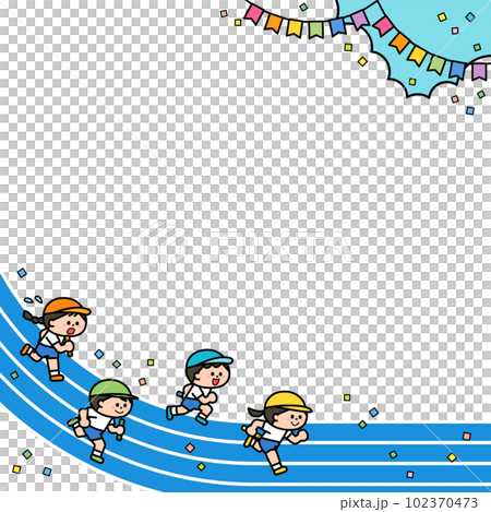 插圖框架運動日孩子們在跑道上奔跑 插圖框架運動日孩子們在跑道上奔跑 102370473