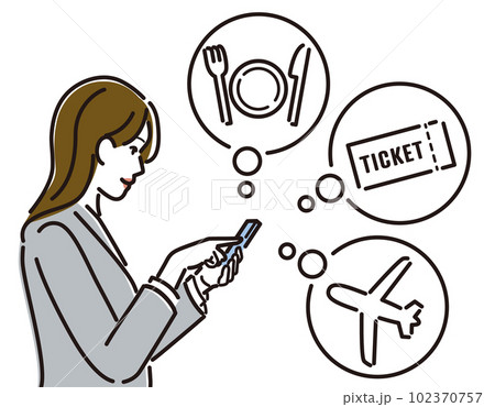 スマホで旅行や出張の下調べをする女性ビジネスパーソンの横顔 スマホで旅行や出張の下調べをする女性ビジネスパーソンの横顔 102370757