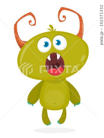 Funny cartoon smiling monster creature. Halloween Illustration of happy alien character. Vector isolated 102371332