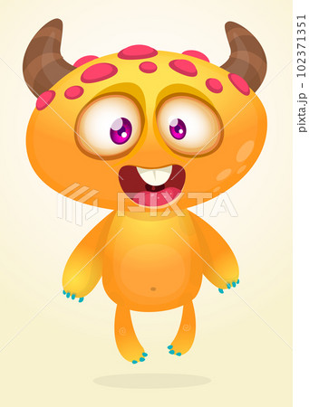 Funny cartoon smiling monster creature. Halloween Illustration of happy alien character. Vector isolated Funny cartoon smiling monster creature. Halloween Illustration of happy alien character. Vector isolated 102371351