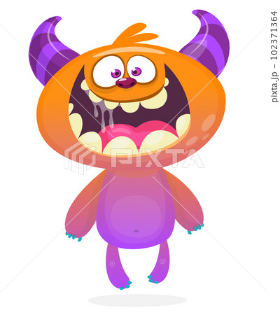 Funny cartoon smiling monster creature. Halloween Illustration of happy alien character. Vector isolated 102371364