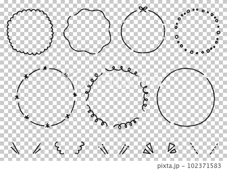 手書きの丸型フレームセット（デコボコの線） 102371583