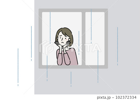 雨で憂鬱な女性 102372334
