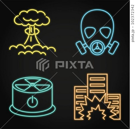 Nuclear explosion neon icon set Nuclear explosion neon icon set 102372342