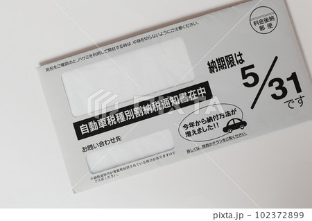 自動車税種別割納付通知書在中の封筒　自動車税の納付書とチラシの入った封筒 102372899