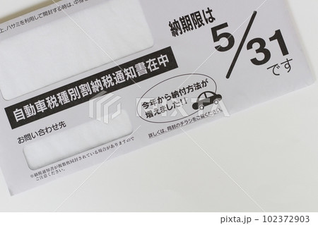 自動車税種別割納付通知書在中の封筒　自動車税の納付書とチラシの入った封筒 102372903