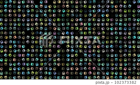 Colored flashing rotating shopping cart on black bg. Abstract festive background for advertising, congratulations, text. Colorful creative flat dynamic shapes animation. Business bg. 3D render 102373382