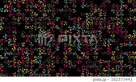 Colored flashing rotating Blots on black bg. Abstract festive background for advertising, congratulations, text. Colorful creative flat dynamic shapes animation. Business bg. 3D render 102373441